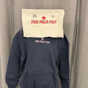 Pink Palm Puff Navy Hoodie